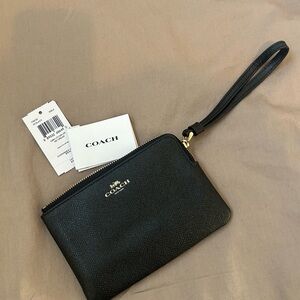 Coach Textured Black Wristlet with Gold Zipper